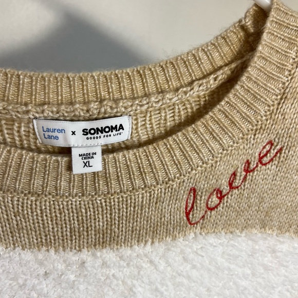 Lauren Lane X SONOMA long sleeved tan and white sweater, Size XL. - Picture 3 of 3